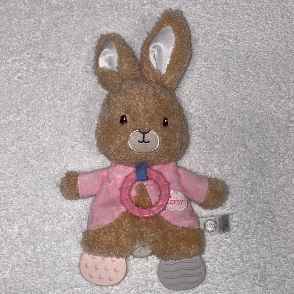 Beatrix potter Charming tan and Pink Stuffed Bunny with crinkles and teethers
